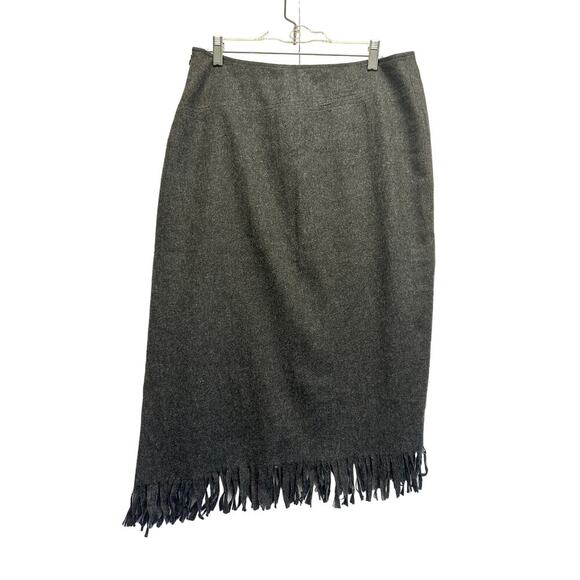The Limited Women Wool Blend Skirt Made in Italy Size 10 Charcoal Felt Fringe - Picture 2 of 7